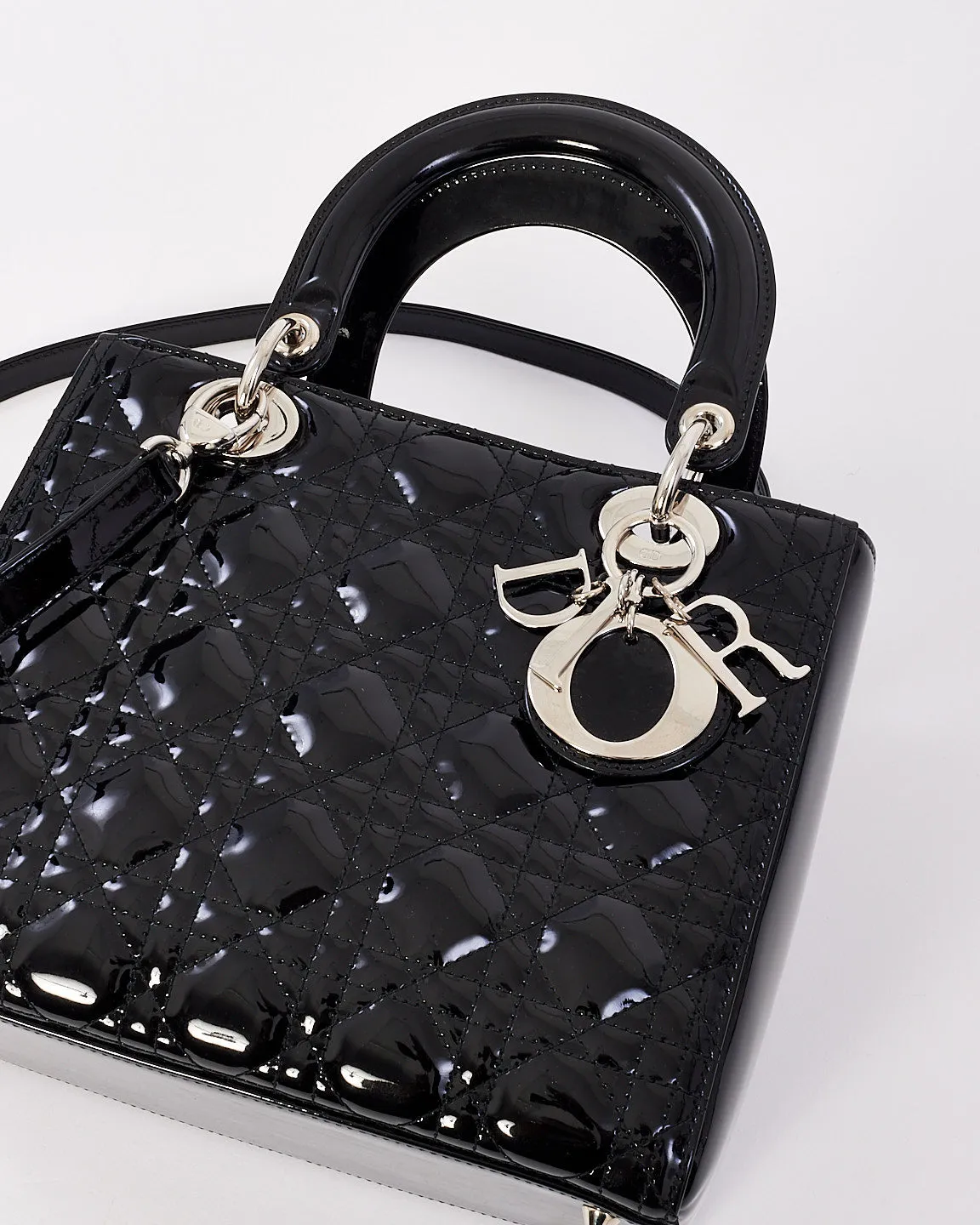 Dior Black Patent Leather Medium Lady Dior Bag