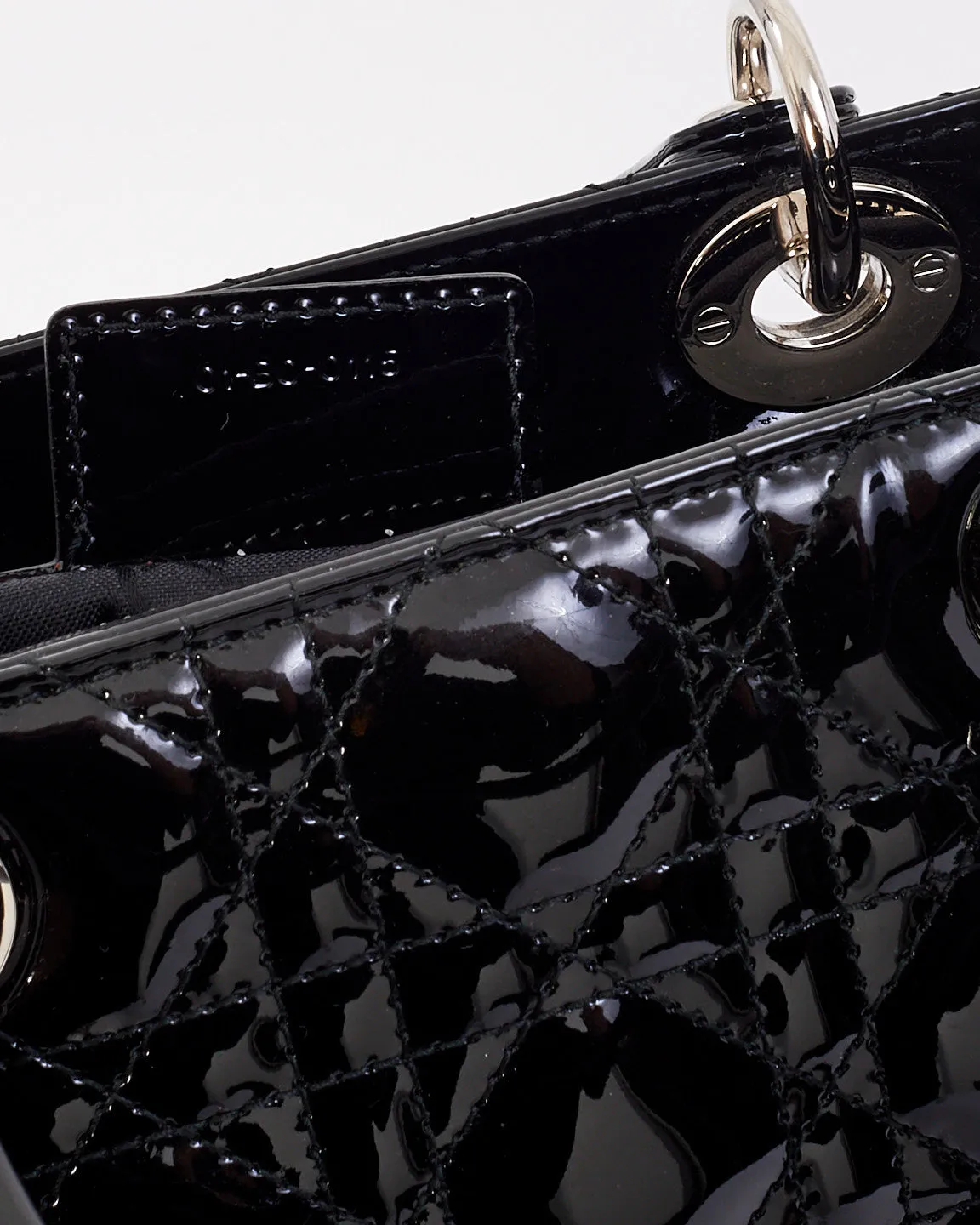 Dior Black Patent Leather Medium Lady Dior Bag