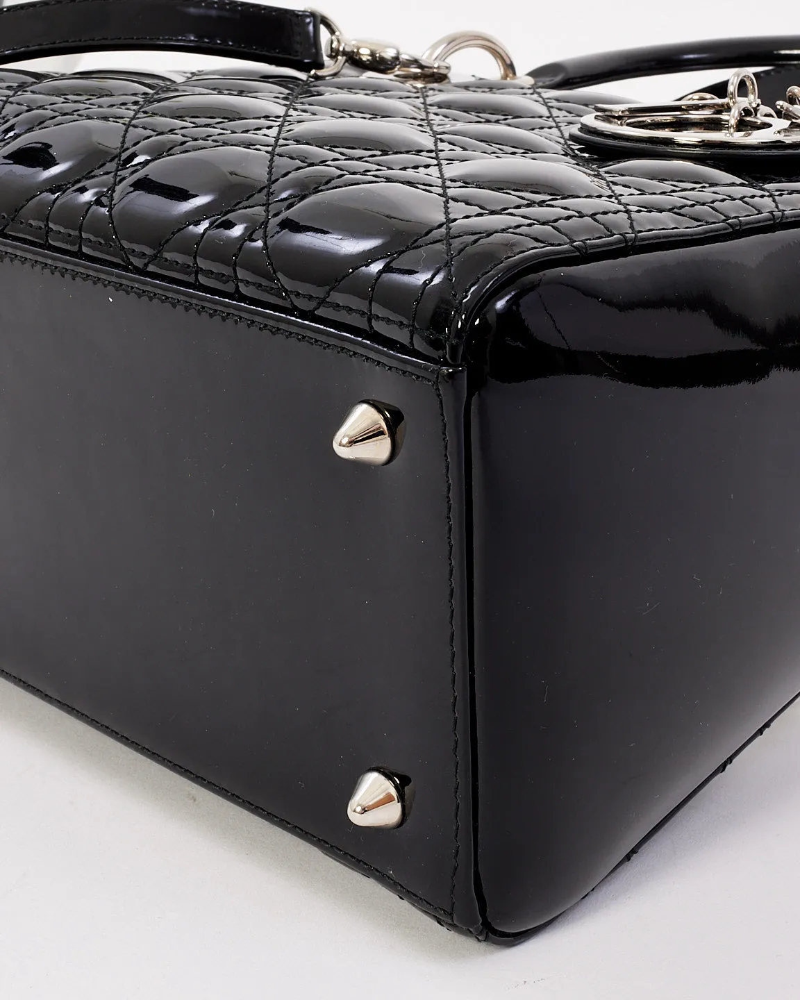 Dior Black Patent Leather Medium Lady Dior Bag
