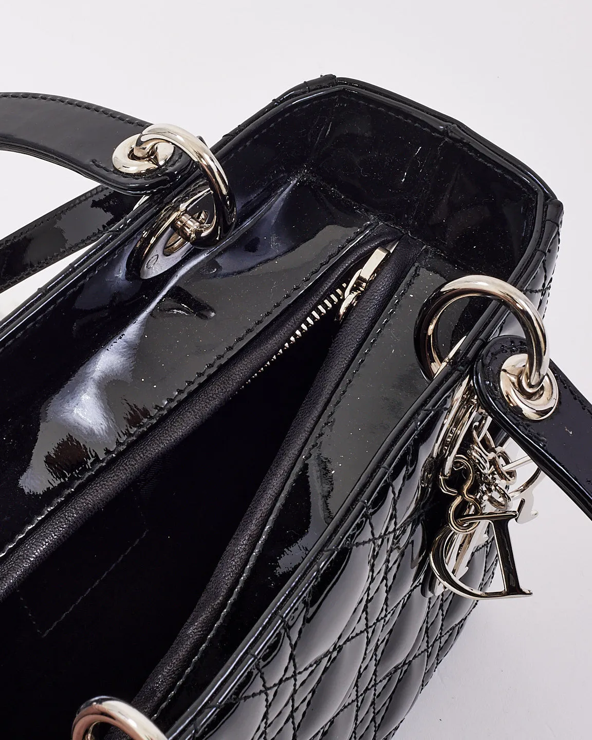 Dior Black Patent Leather Medium Lady Dior Bag