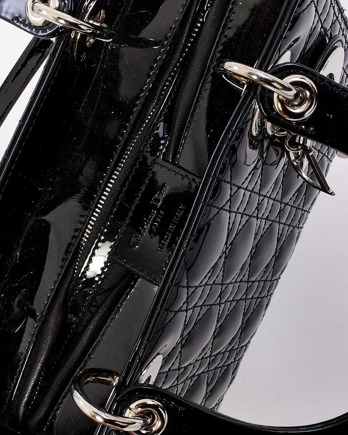 Dior Black Patent Leather Medium Lady Dior Bag