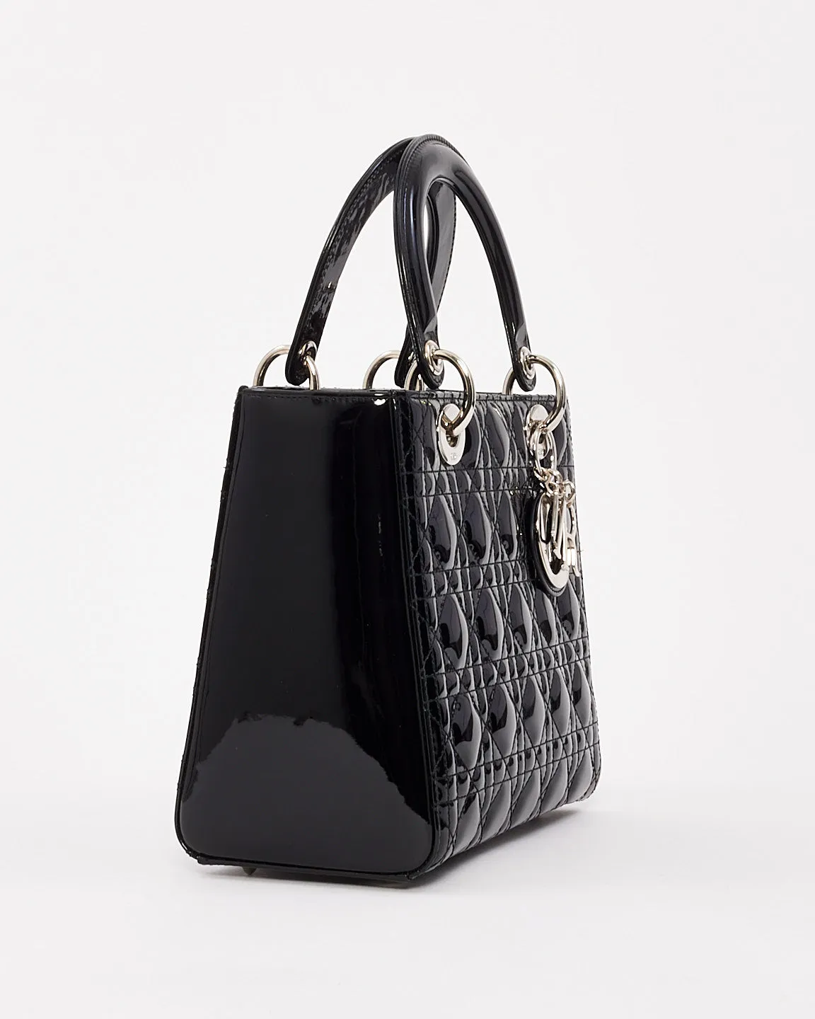 Dior Black Patent Leather Medium Lady Dior Bag