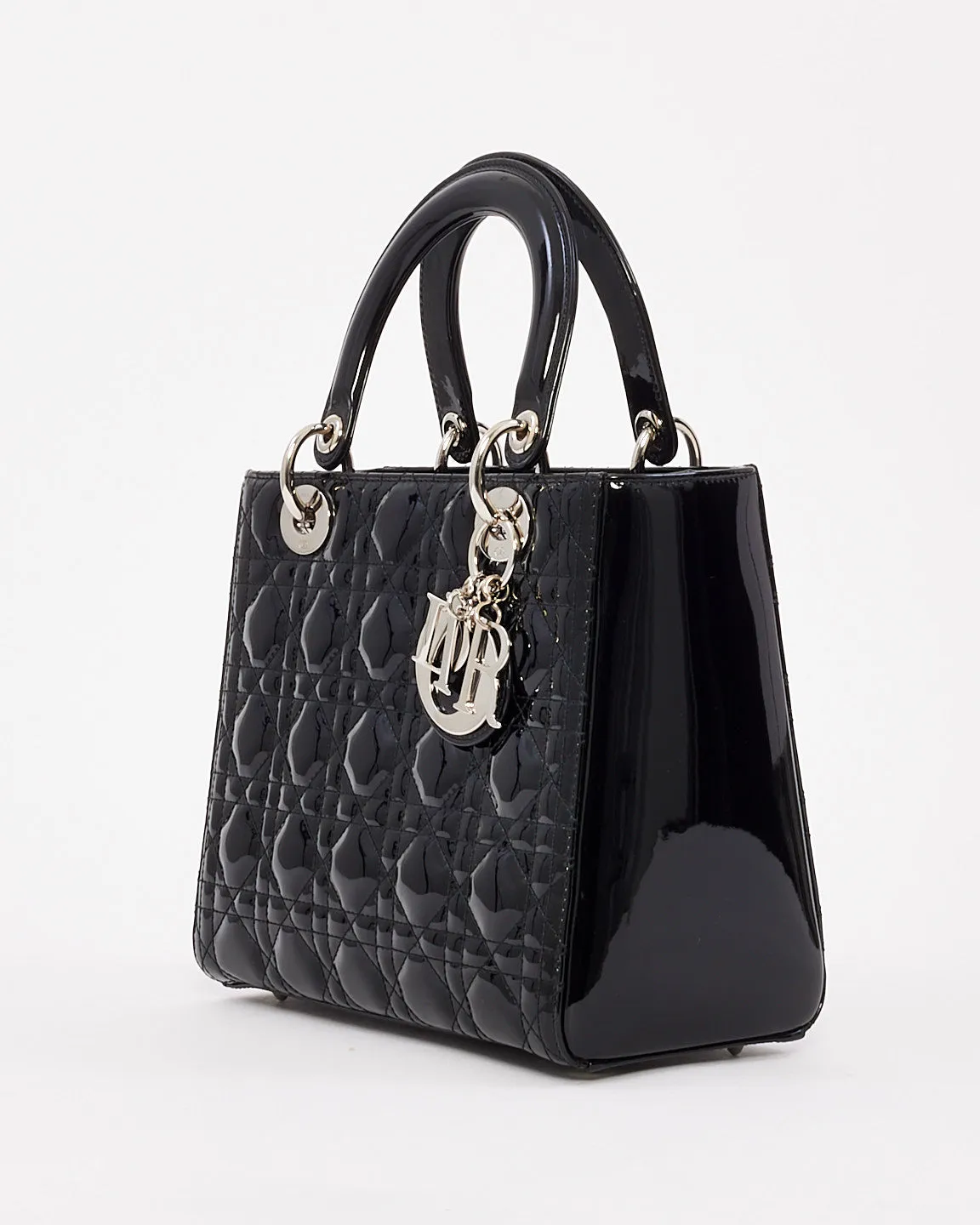 Dior Black Patent Leather Medium Lady Dior Bag