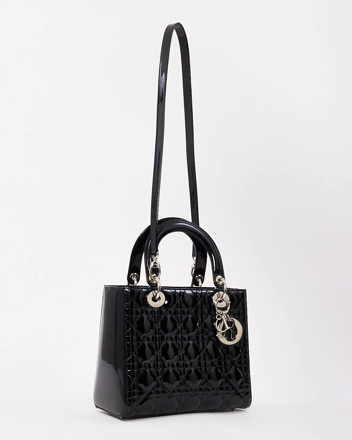 Dior Black Patent Leather Medium Lady Dior Bag