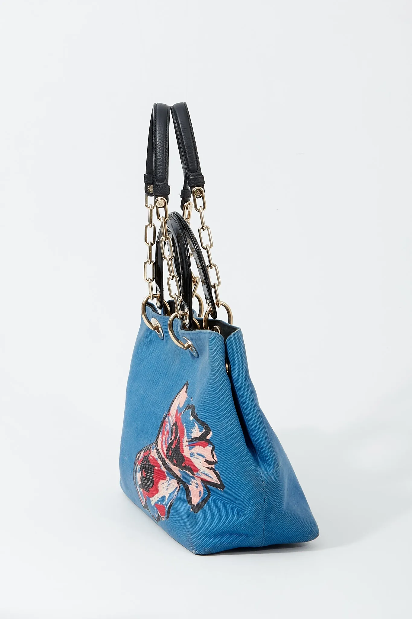 Dior Denim Floral Print Diorissimo Large Tote Bag