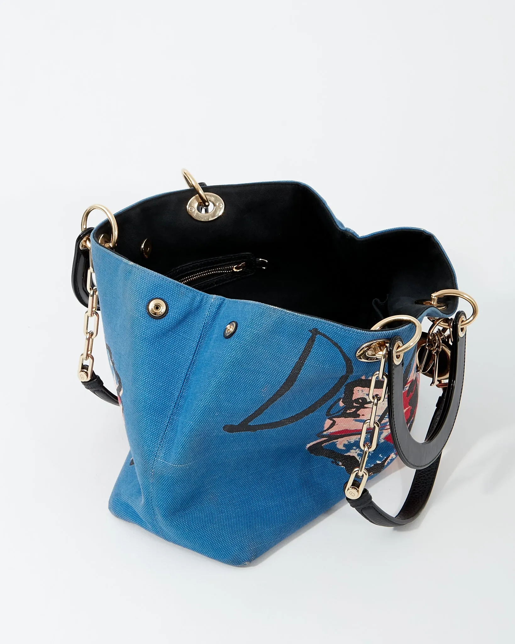 Dior Denim Floral Print Diorissimo Large Tote Bag
