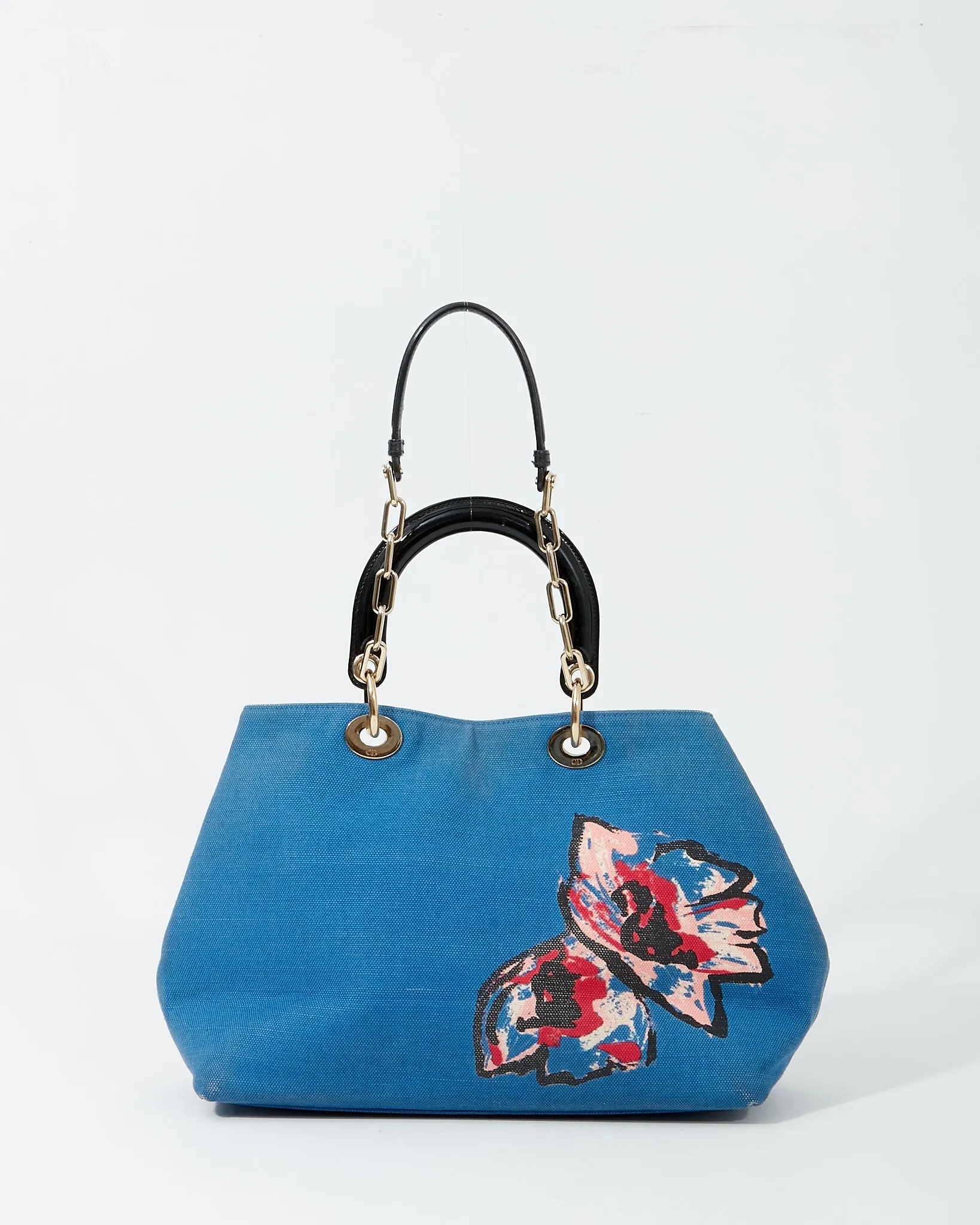 Dior Denim Floral Print Diorissimo Large Tote Bag