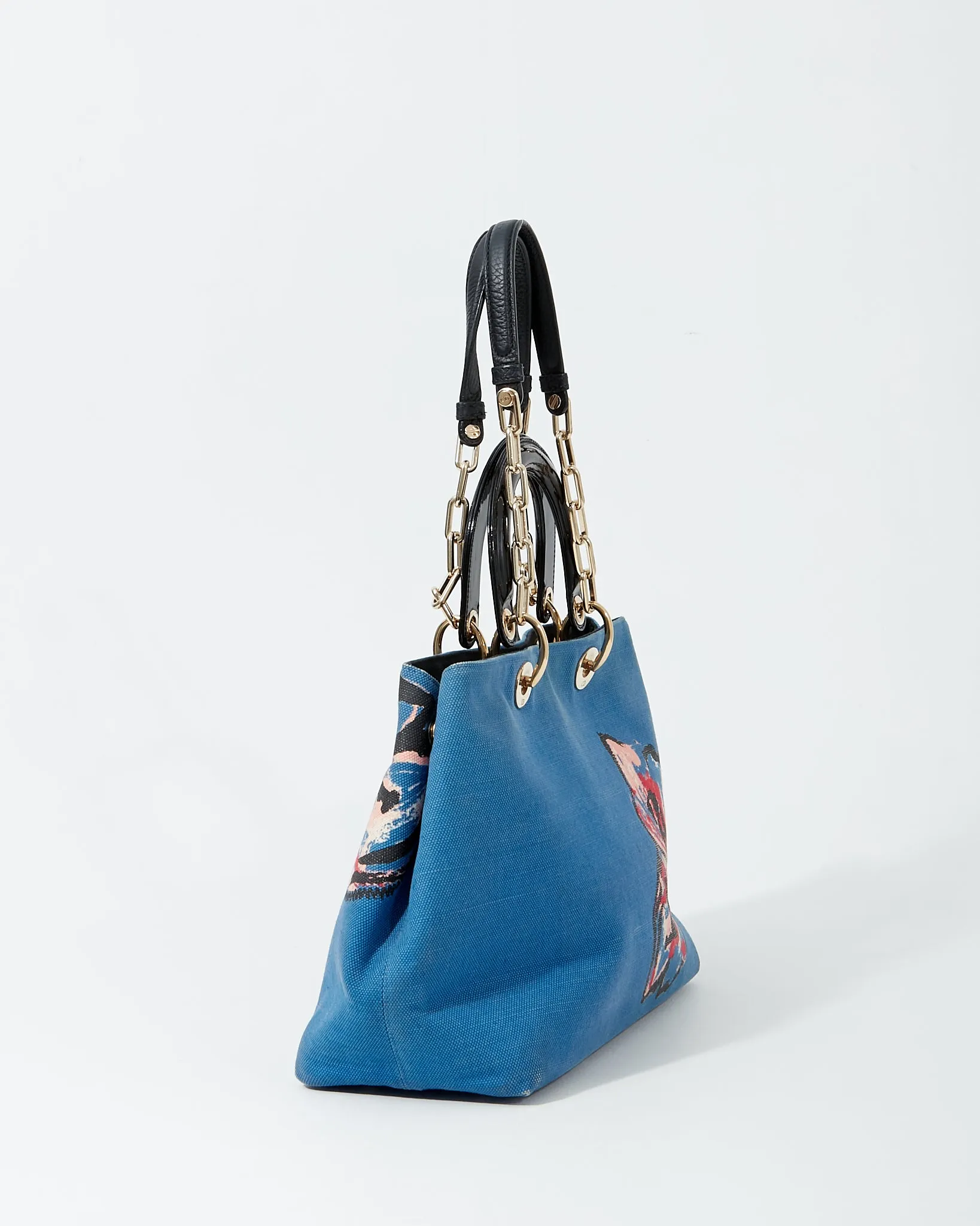 Dior Denim Floral Print Diorissimo Large Tote Bag