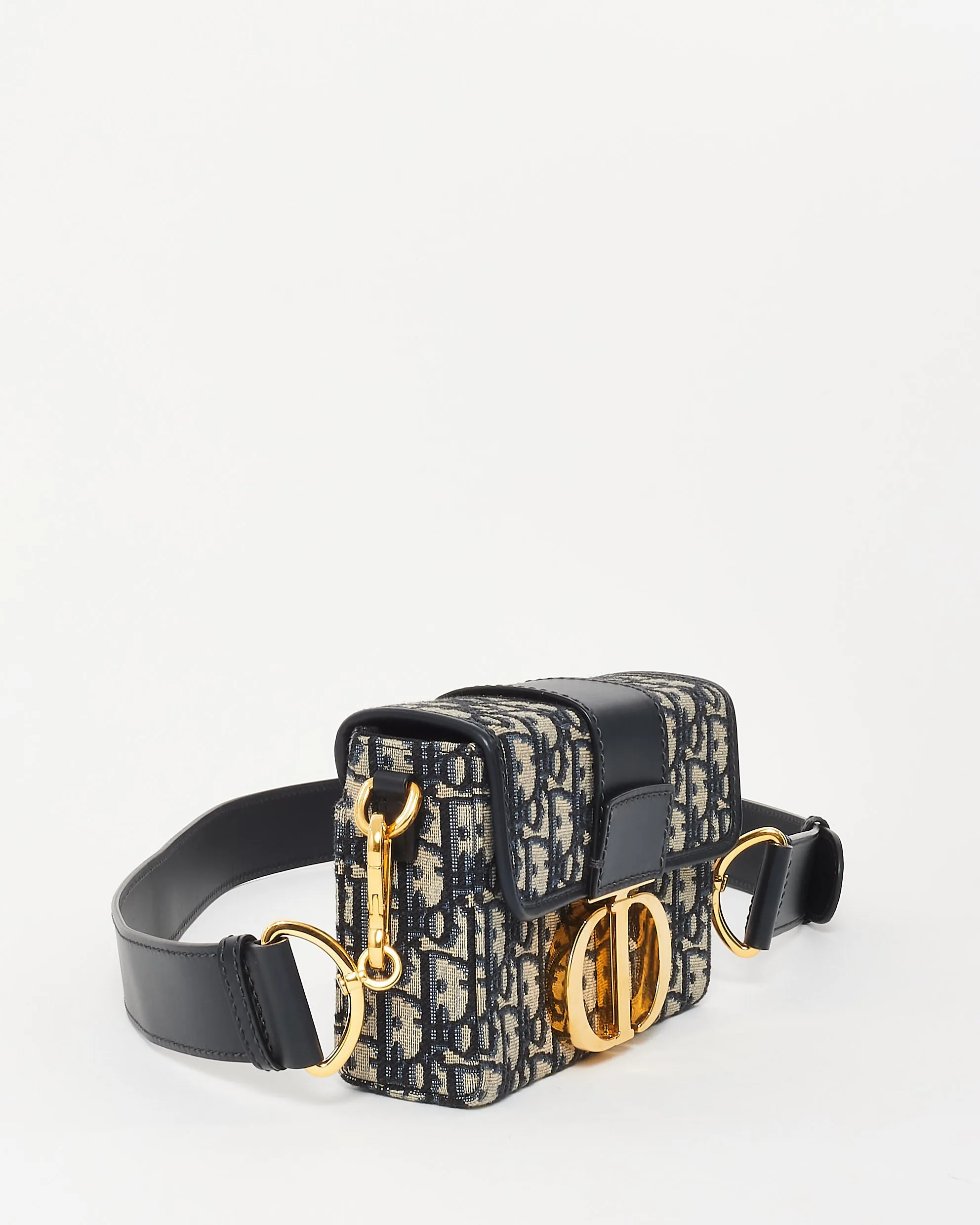Dior Navy Blue Oblique Canvas Trotter 30 Montaigne Crossbody Box Bag