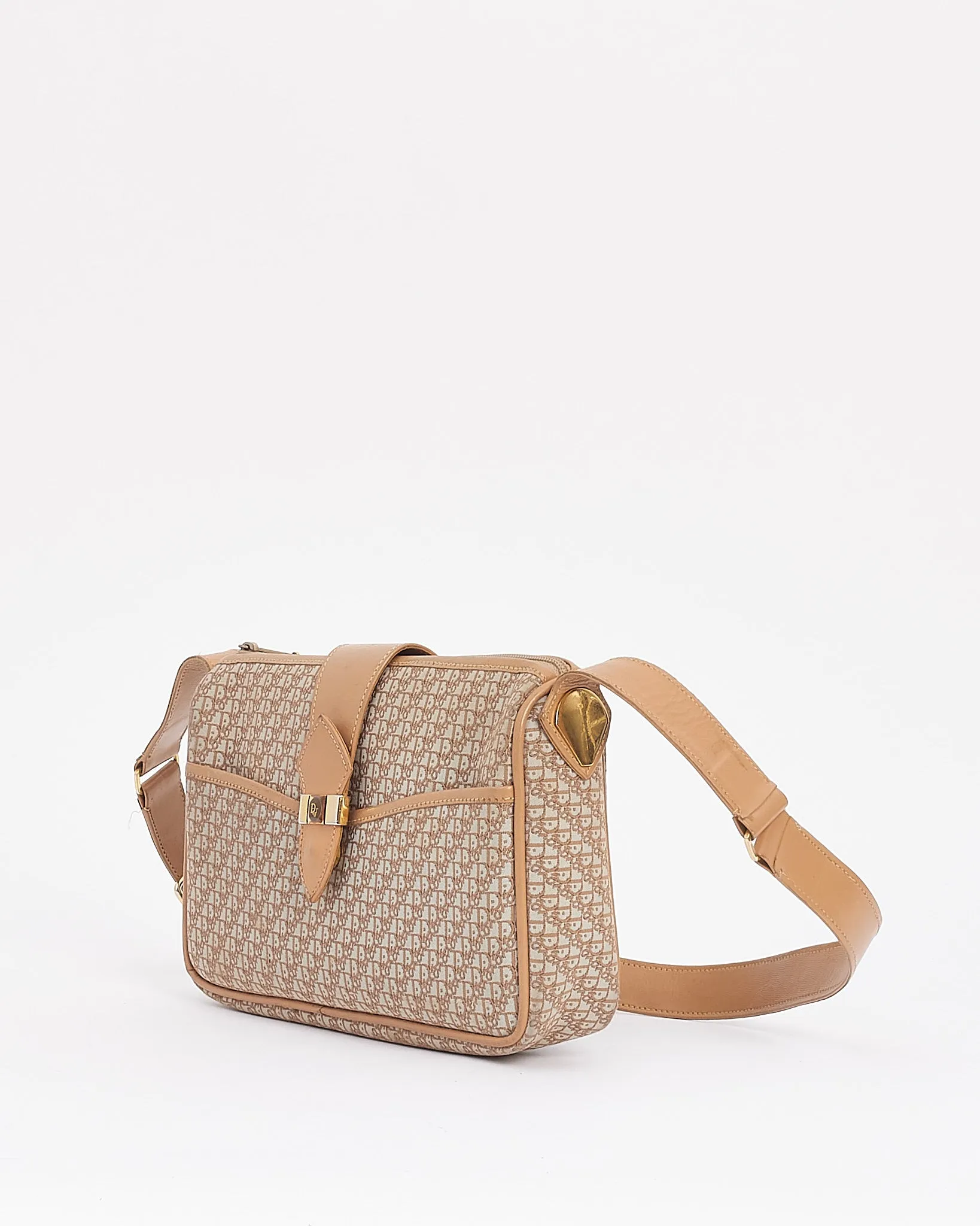 Dior Vintage Beige Oblique Logo Canvas Camera Bag