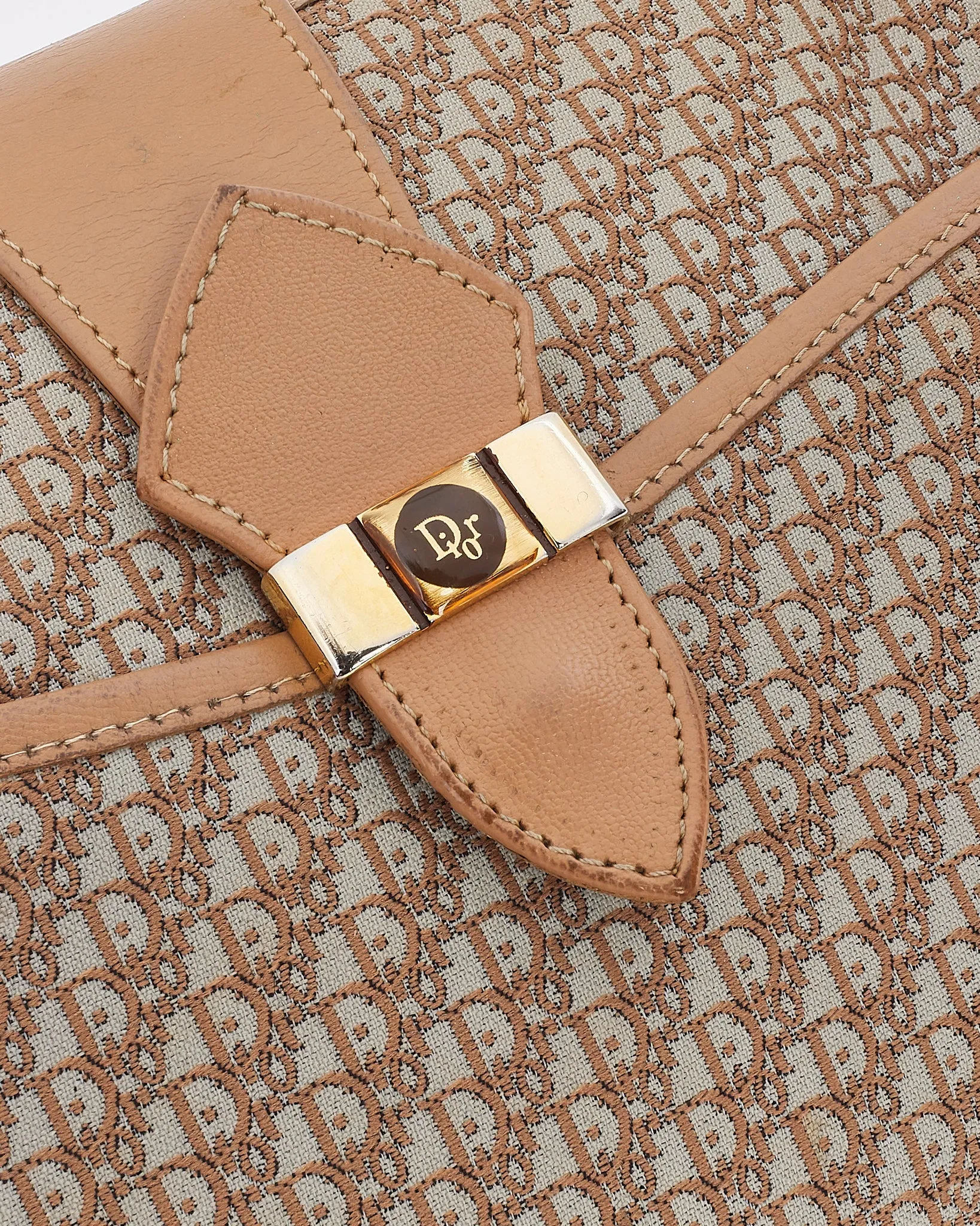Dior Vintage Beige Oblique Logo Canvas Camera Bag