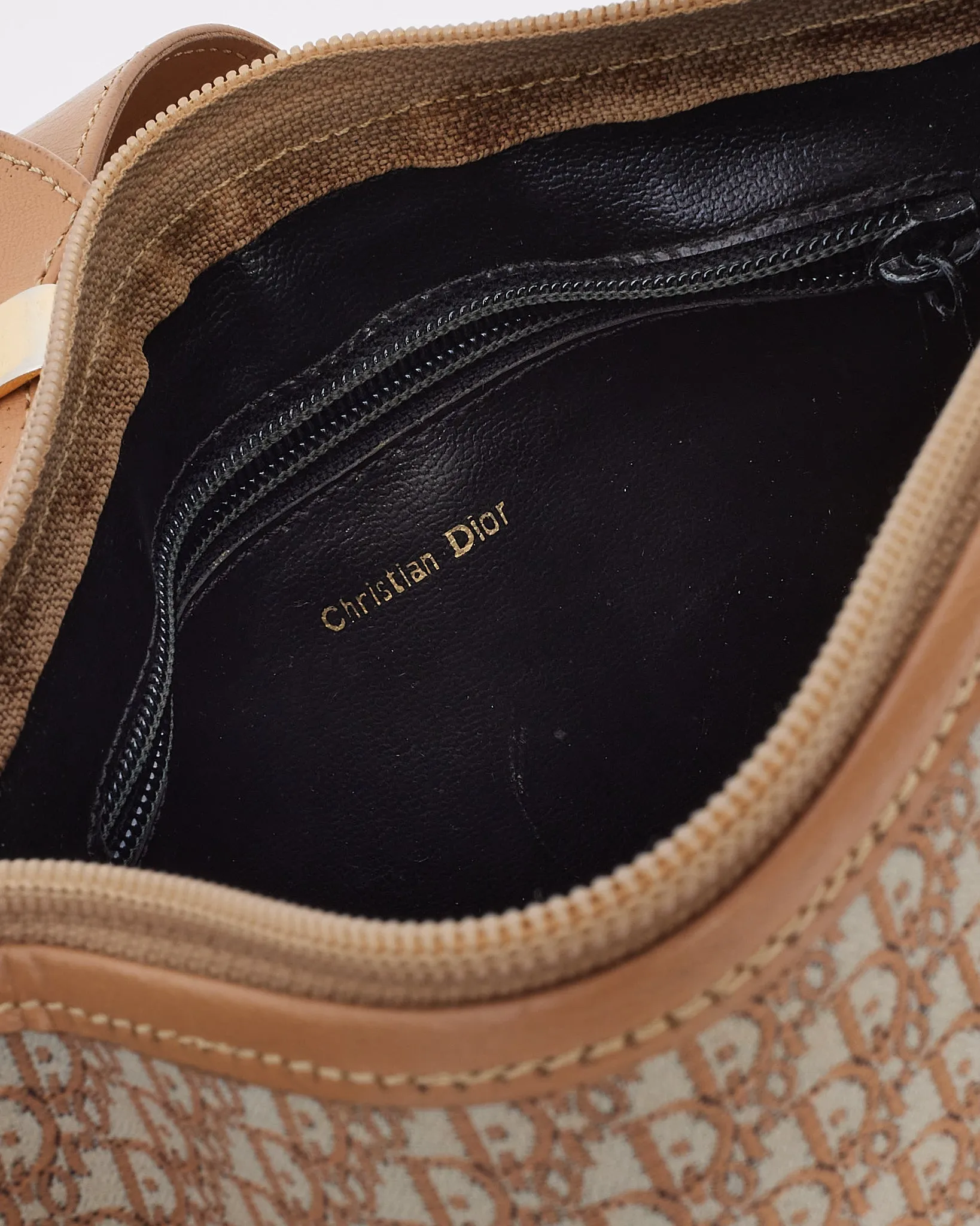 Dior Vintage Beige Oblique Logo Canvas Camera Bag