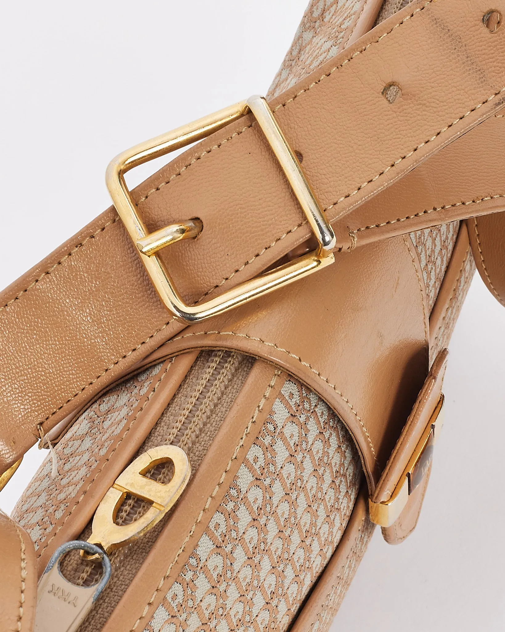 Dior Vintage Beige Oblique Logo Canvas Camera Bag