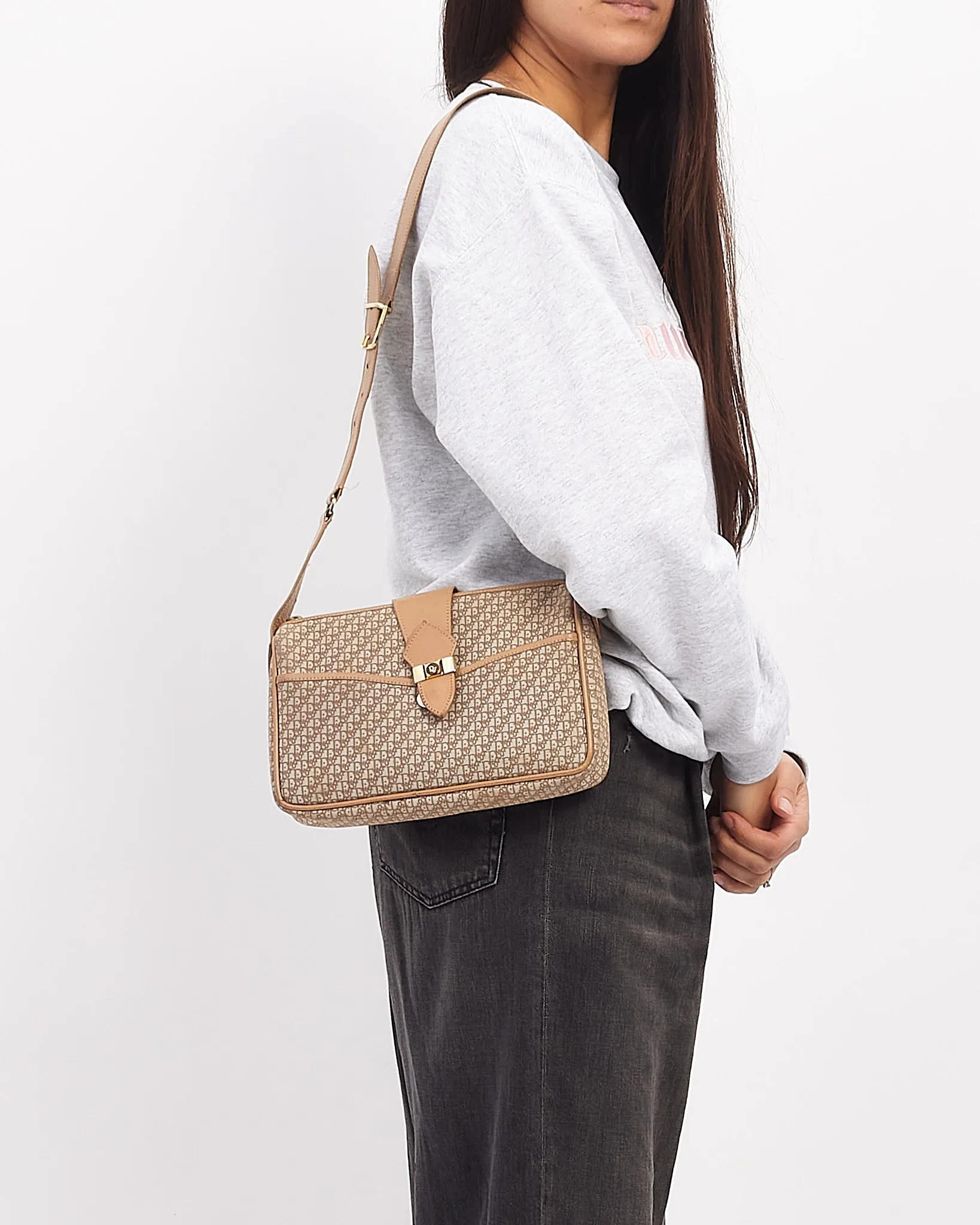 Dior Vintage Beige Oblique Logo Canvas Camera Bag