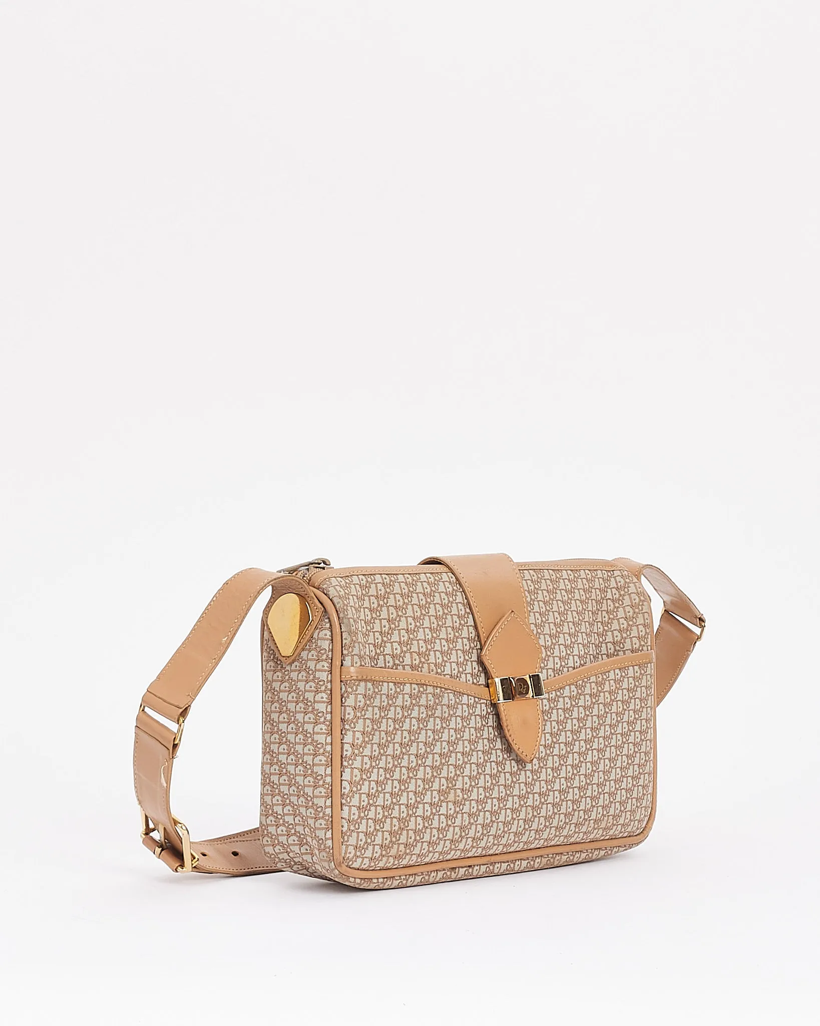 Dior Vintage Beige Oblique Logo Canvas Camera Bag