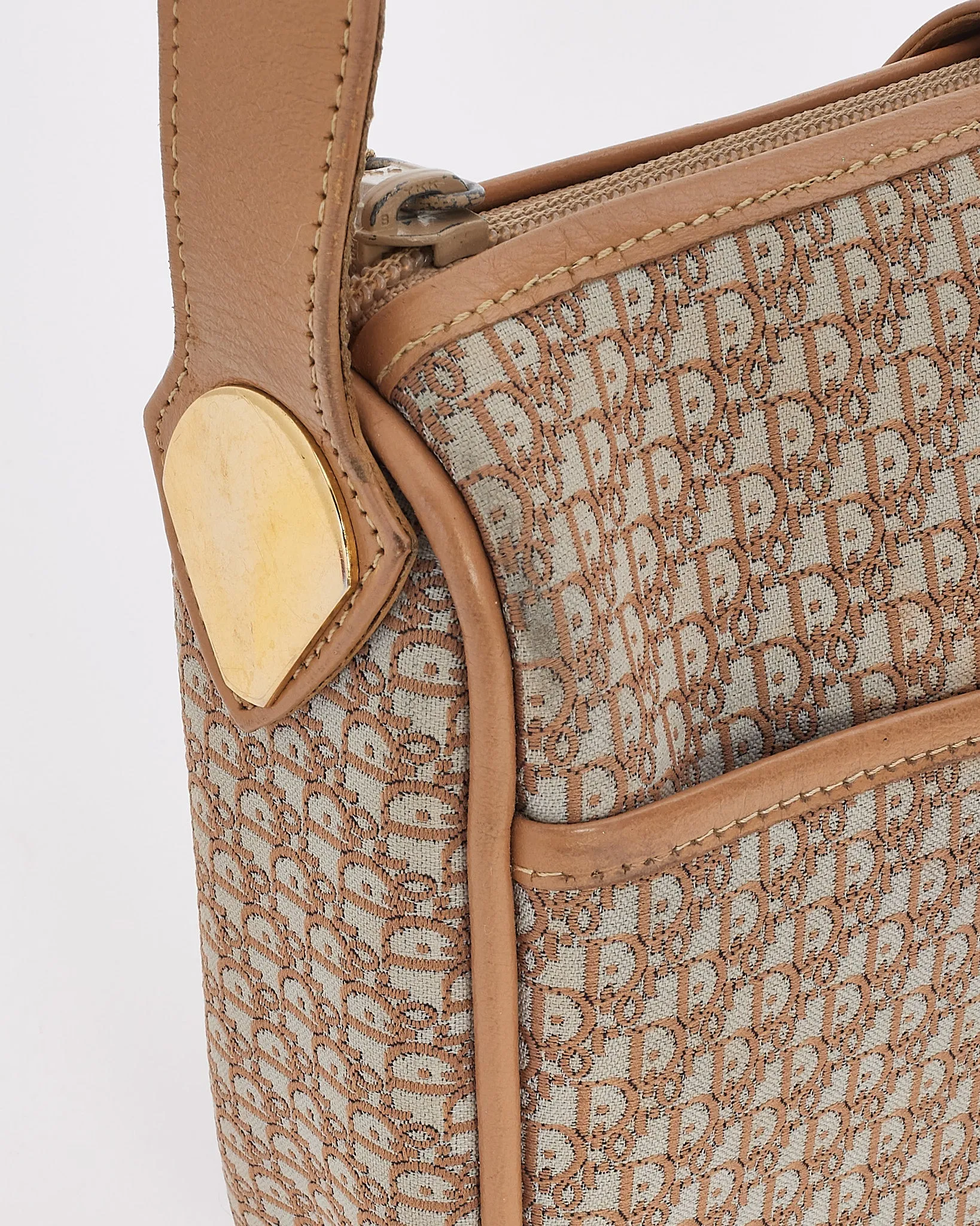 Dior Vintage Beige Oblique Logo Canvas Camera Bag