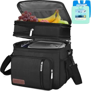 Double Deck Lunch Bag & Lunch Box, Leakproof Insulated  Lunch Cooler Bag for Work 15L