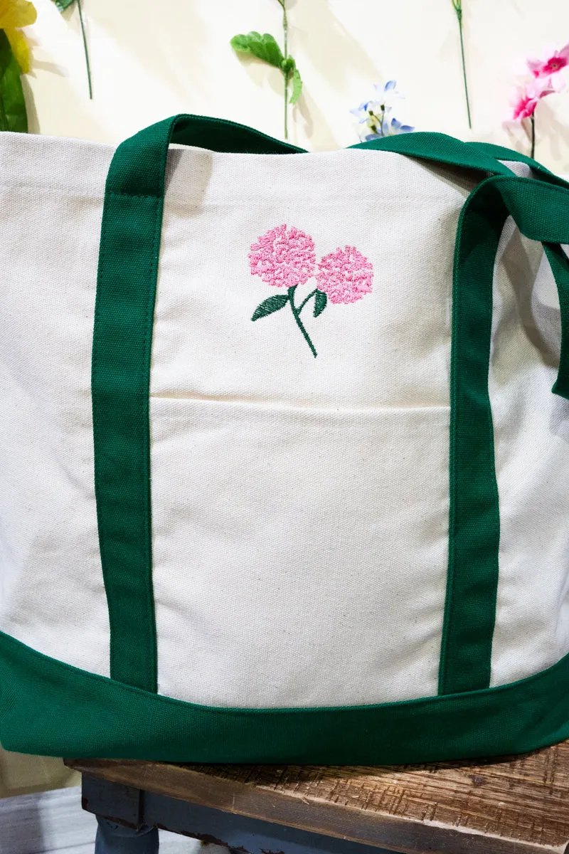 Embroidered Hydrangea Canvas Boat Tote