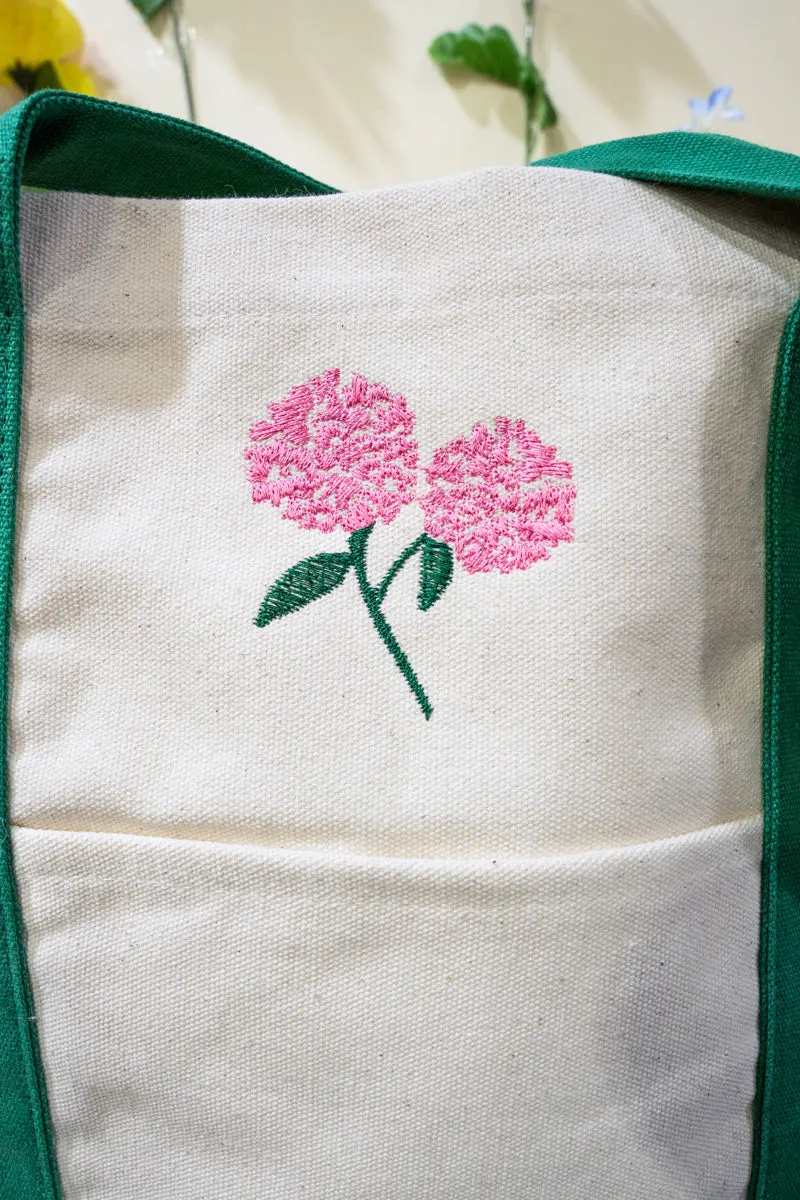 Embroidered Hydrangea Canvas Boat Tote