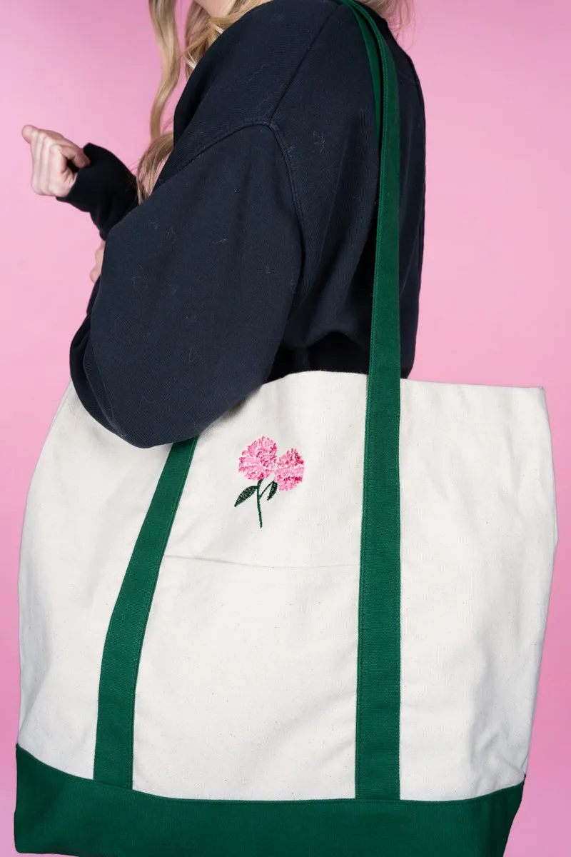 Embroidered Hydrangea Canvas Boat Tote