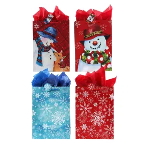 Extra Large Snowflakes & Snowmen Printed Bag, 4 Designs (12/108)