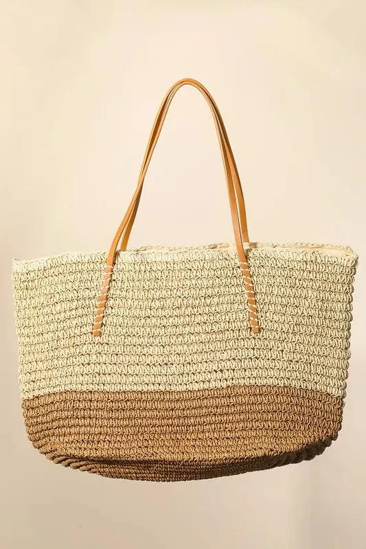 Fame Straw Braided Beach Tote Bag