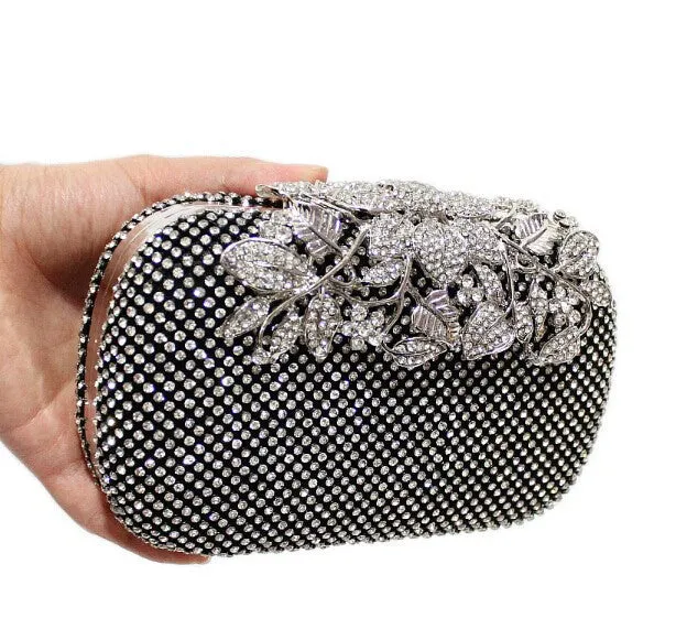 Fashion Wedding Rhinestone Clutch Bag With Flower Crystal -Silver,Gold,Black