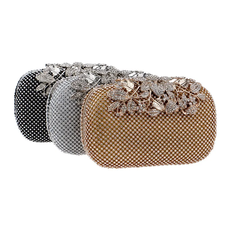 Fashion Wedding Rhinestone Clutch Bag With Flower Crystal -Silver,Gold,Black