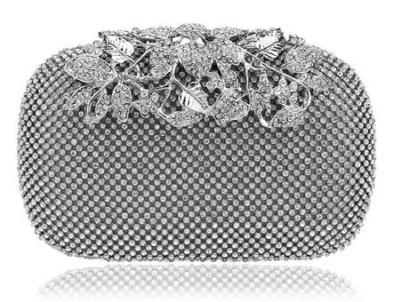 Fashion Wedding Rhinestone Clutch Bag With Flower Crystal -Silver,Gold,Black