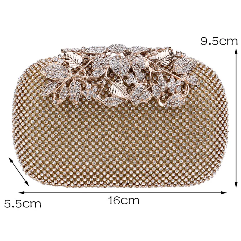 Fashion Wedding Rhinestone Clutch Bag With Flower Crystal -Silver,Gold,Black