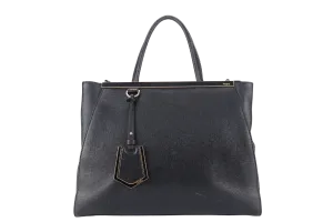 FENDI 8BH250-D7E 2JOURS ELITE TOTE MEDIUM BLACK VITELLO LEATHER GOLD HARDWARE WITH STRAPS, DUST COVER AND CARD
