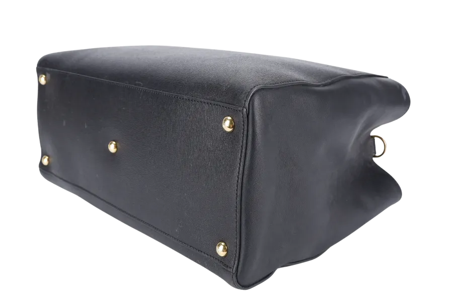 FENDI 8BH250-D7E 2JOURS ELITE TOTE MEDIUM BLACK VITELLO LEATHER GOLD HARDWARE WITH STRAPS, DUST COVER AND CARD