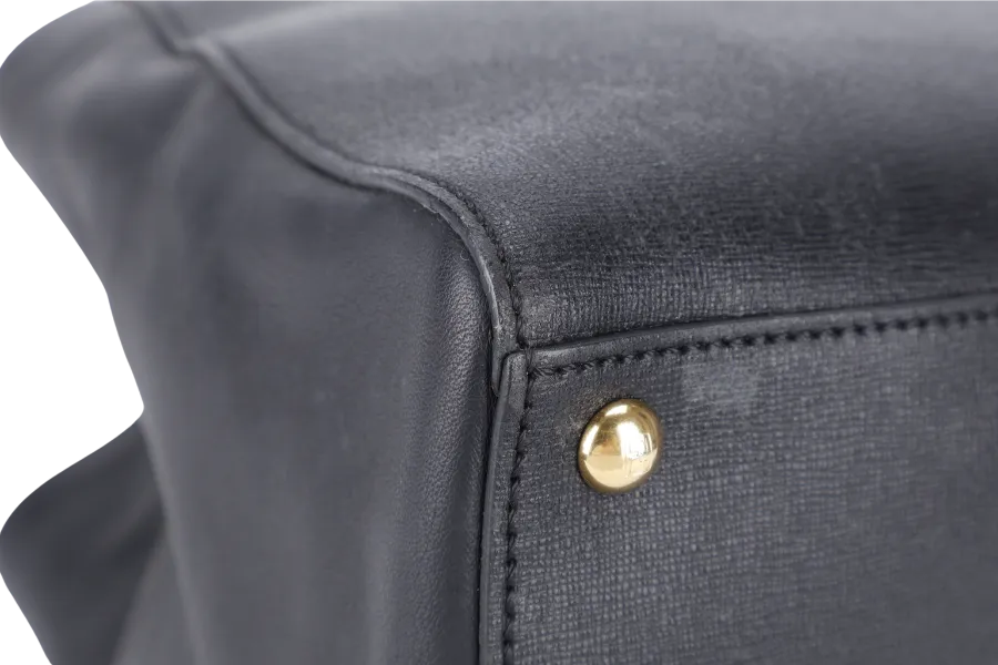 FENDI 8BH250-D7E 2JOURS ELITE TOTE MEDIUM BLACK VITELLO LEATHER GOLD HARDWARE WITH STRAPS, DUST COVER AND CARD