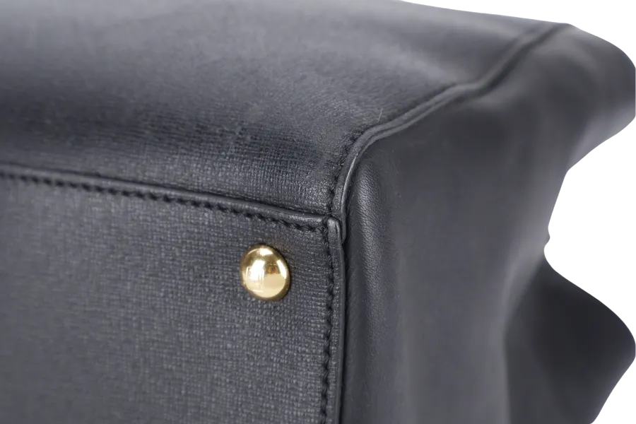 FENDI 8BH250-D7E 2JOURS ELITE TOTE MEDIUM BLACK VITELLO LEATHER GOLD HARDWARE WITH STRAPS, DUST COVER AND CARD