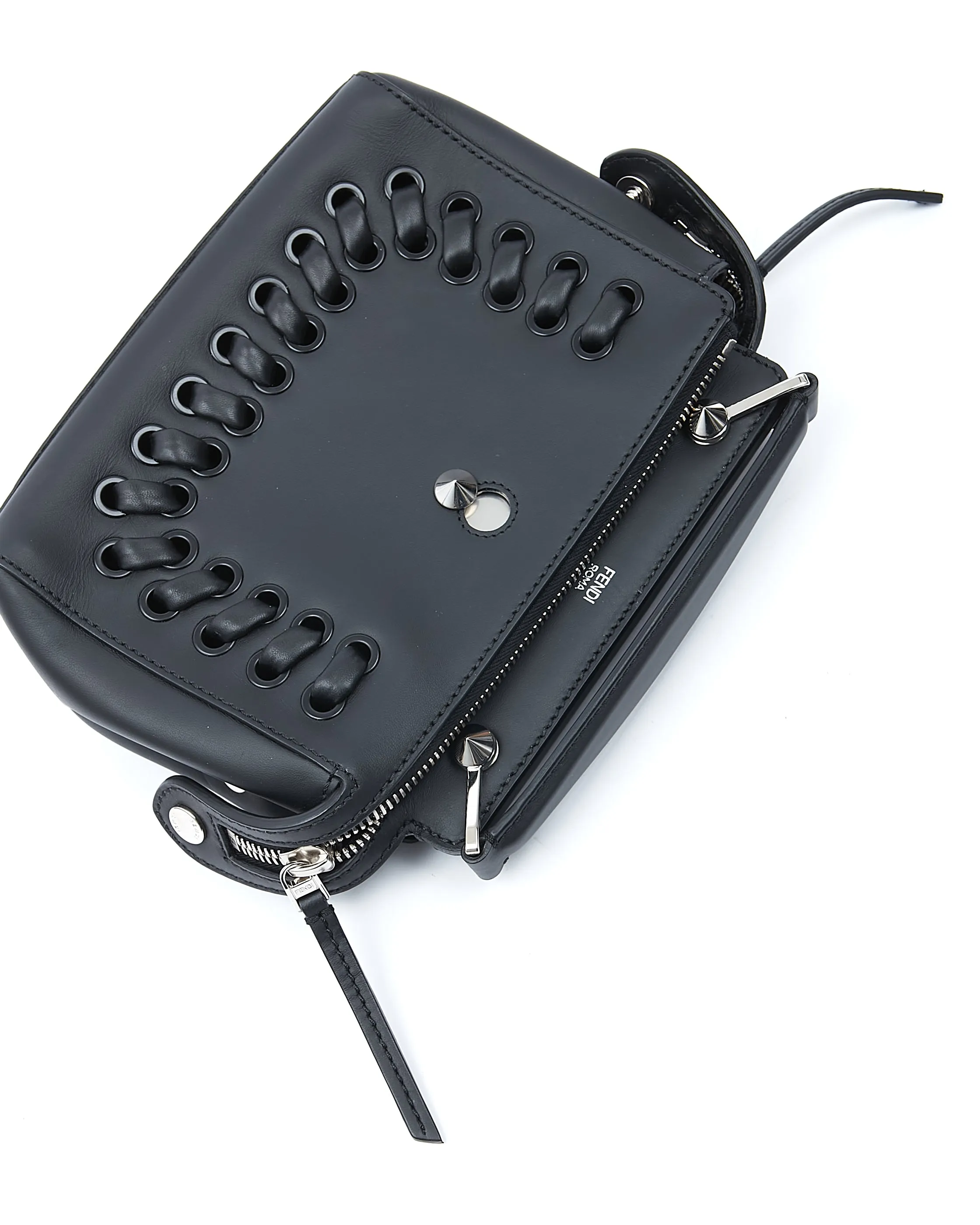 Fendi Black Leather Whipstitch Dotcom Small Bag