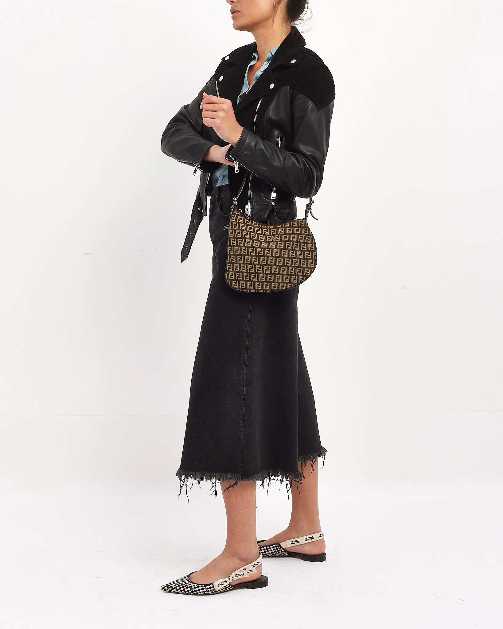 Fendi Brown/Beige Zucchino Print Canvas Small Oyster Bag