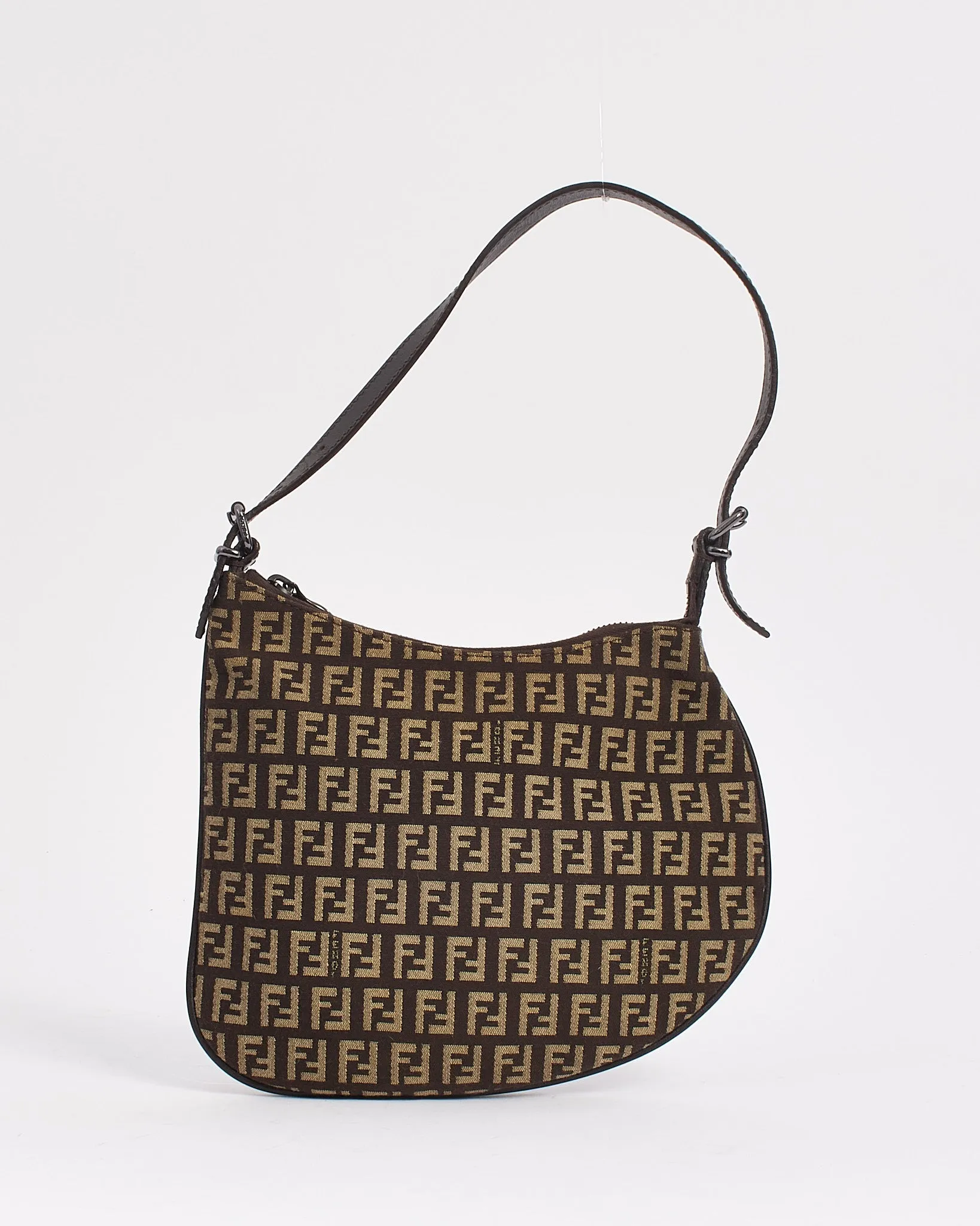 Fendi Brown/Beige Zucchino Print Canvas Small Oyster Bag