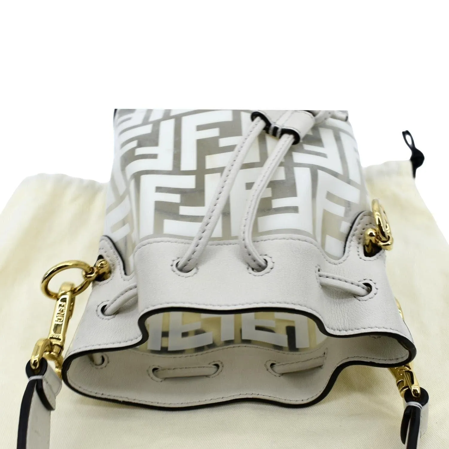 FENDI Mon Tresor Drawstring FF PVC Leather Bucket Bag White