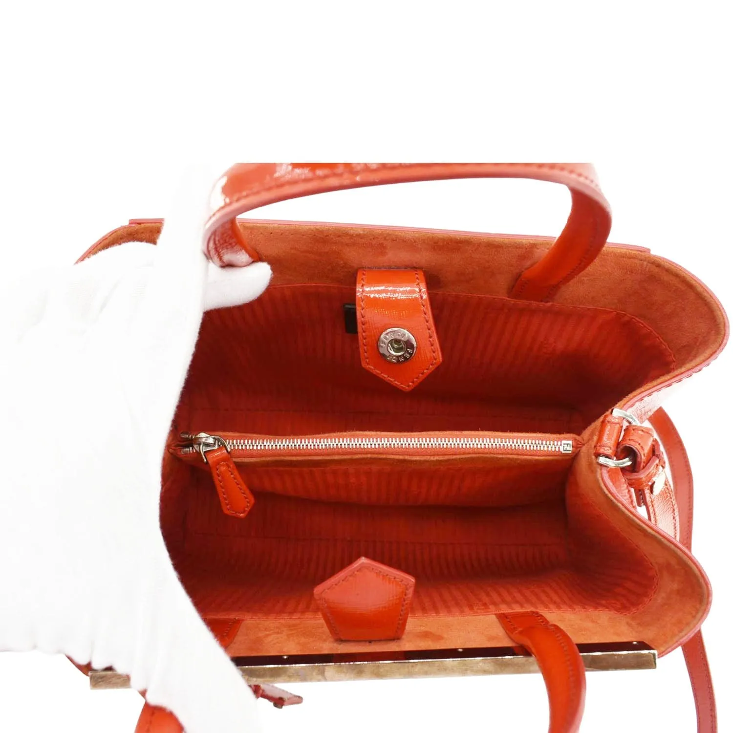 FENDI Petite 2Jours Vitello Elite Leather Tote Shoulder Bag Red