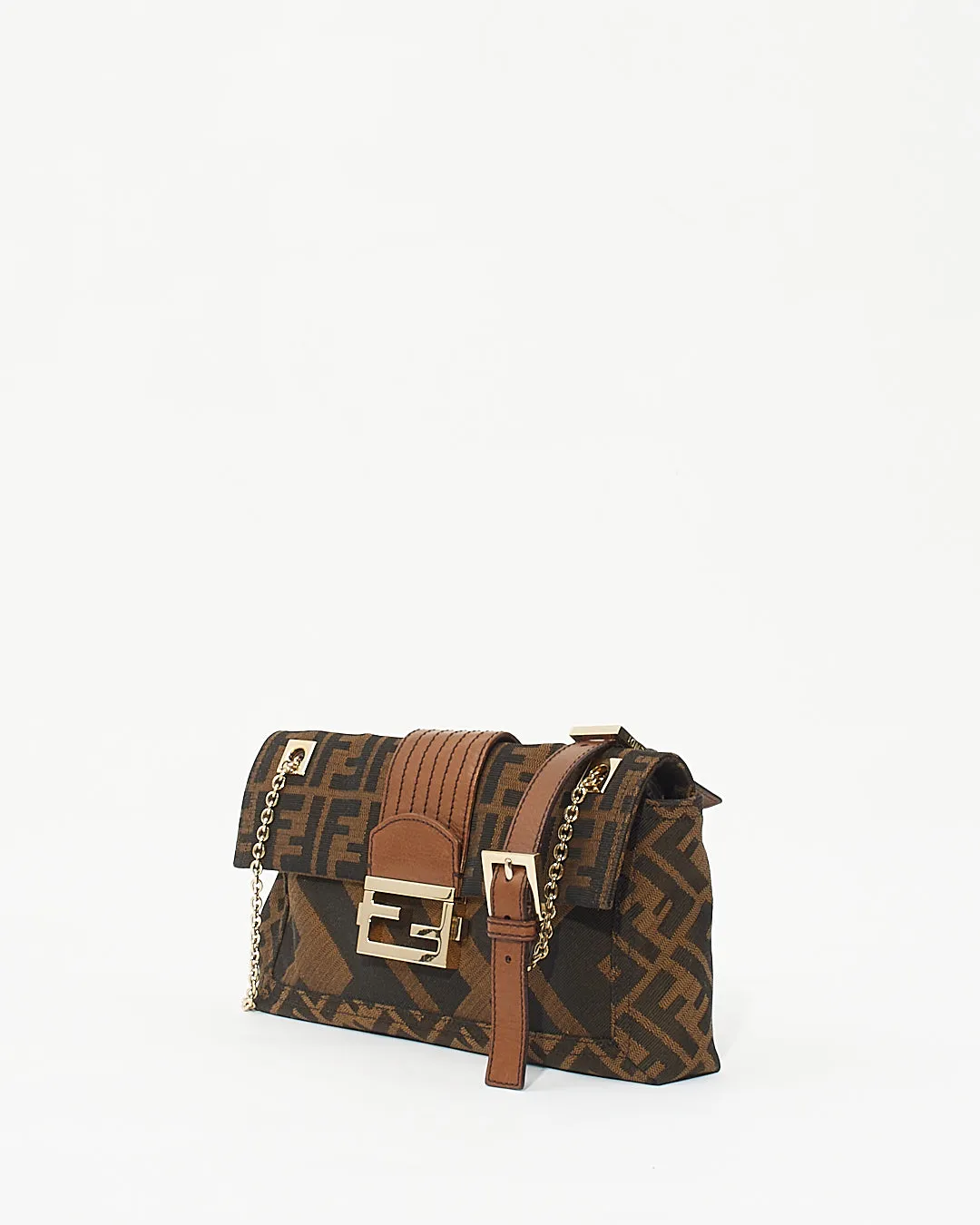 Fendi Tobacco Zucca Canvas Chain Baguette Shoulder Bag