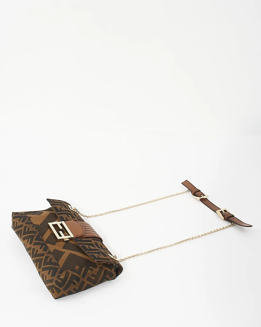 Fendi Tobacco Zucca Canvas Chain Baguette Shoulder Bag