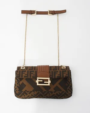 Fendi Tobacco Zucca Canvas Chain Baguette Shoulder Bag