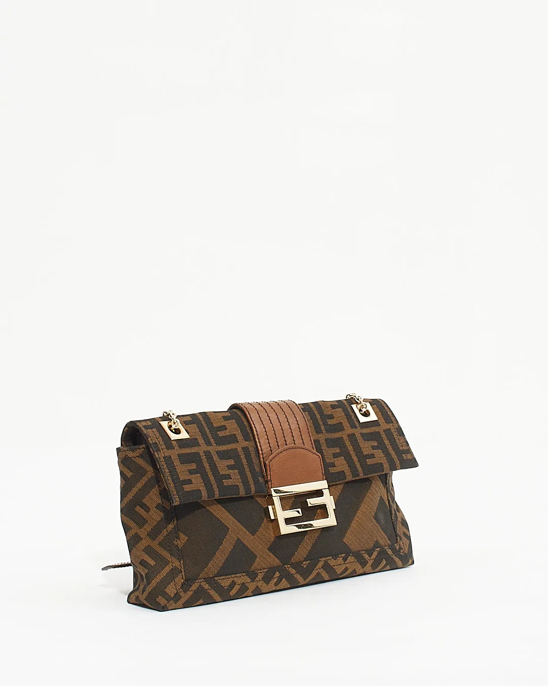 Fendi Tobacco Zucca Canvas Chain Baguette Shoulder Bag