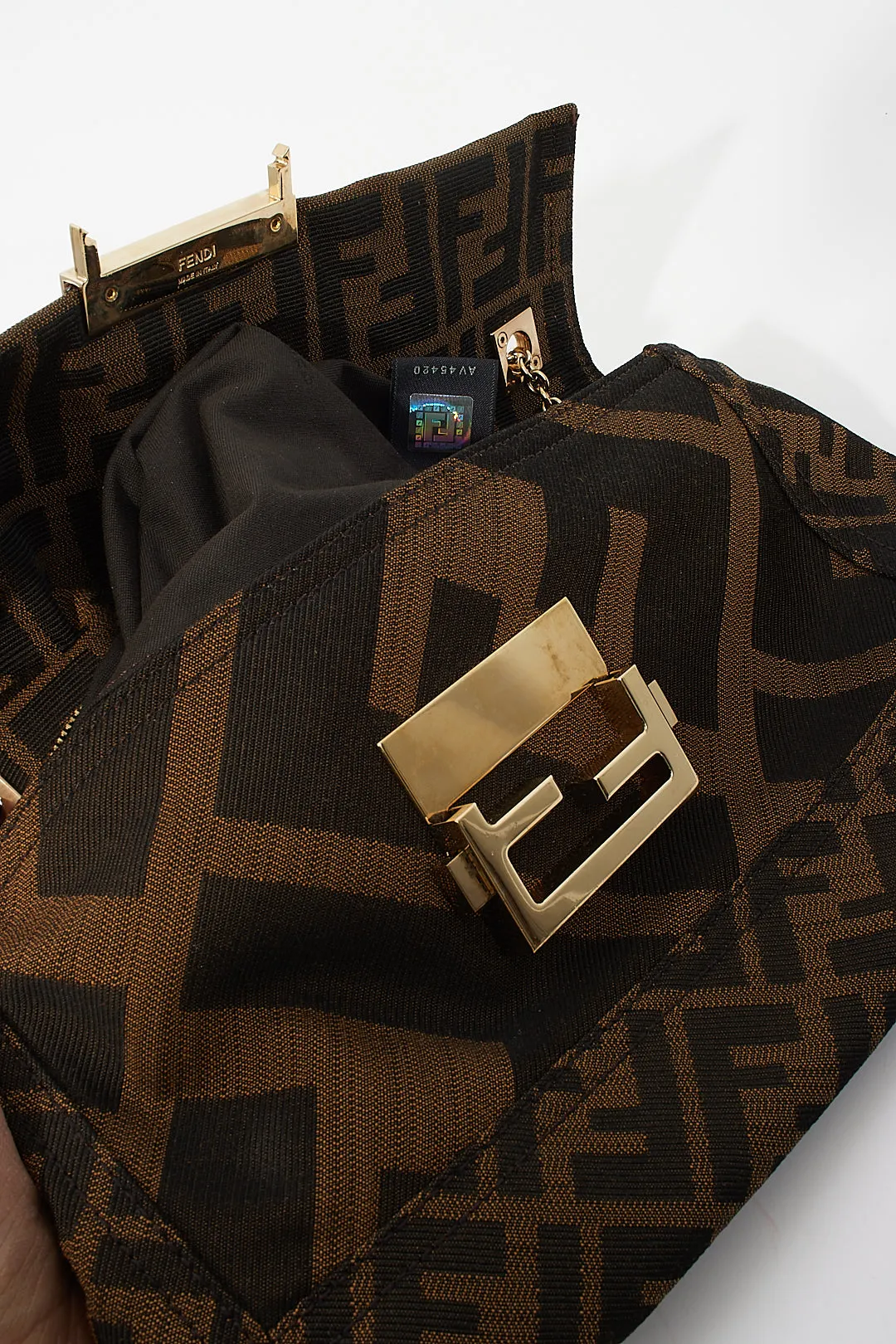 Fendi Tobacco Zucca Canvas Chain Baguette Shoulder Bag