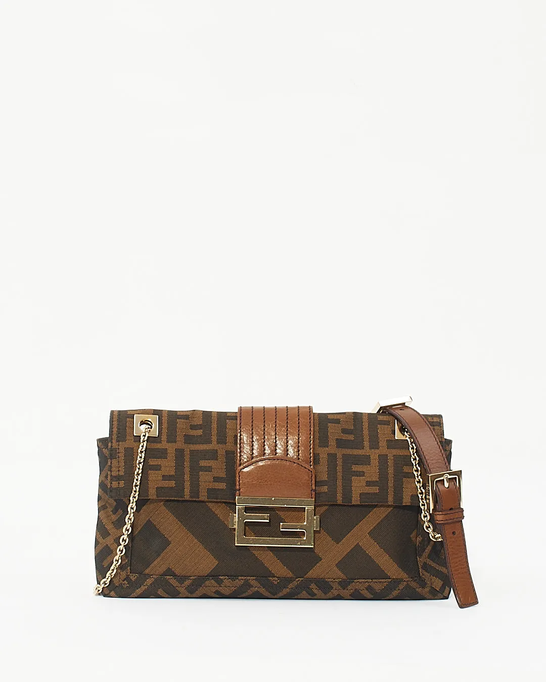 Fendi Tobacco Zucca Canvas Chain Baguette Shoulder Bag