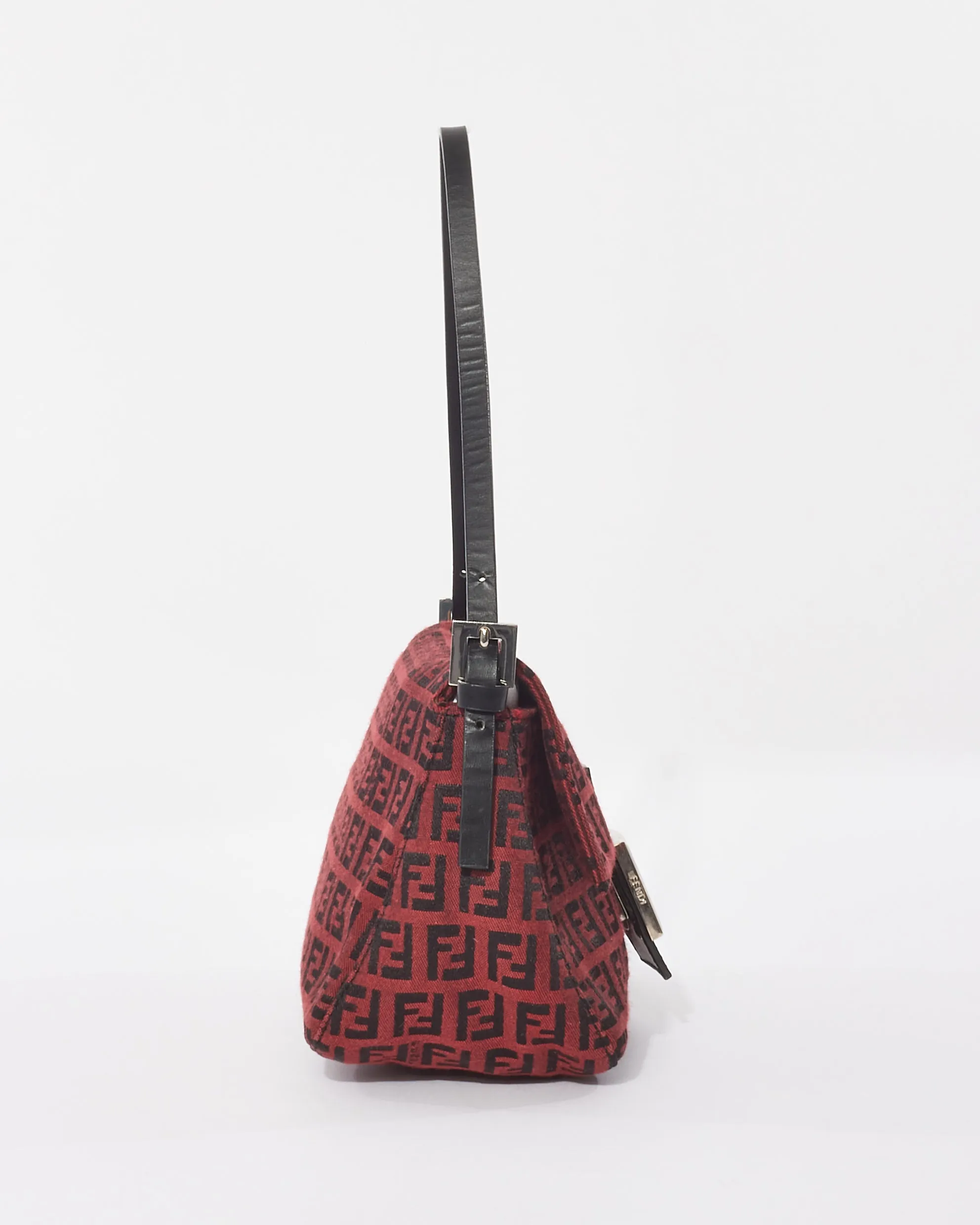 Fendi Vintage Red & Black Zucchino Mini Mama Baguette Bag