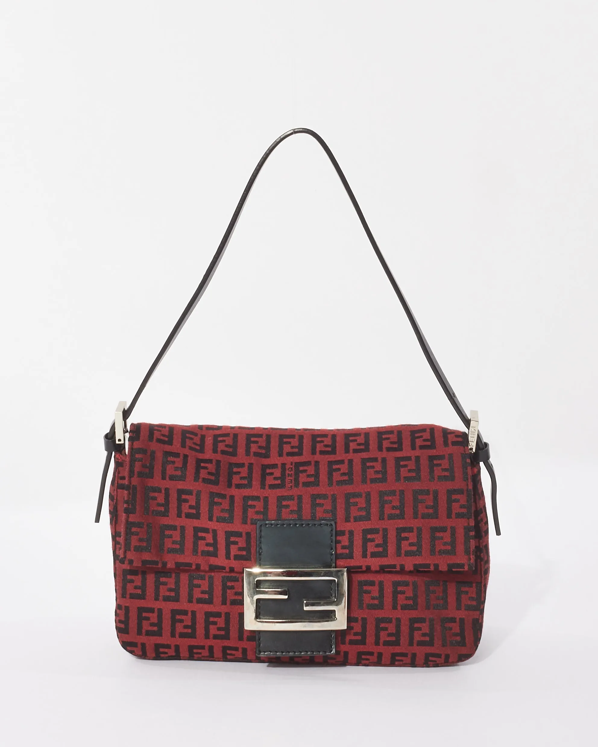 Fendi Vintage Red & Black Zucchino Mini Mama Baguette Bag