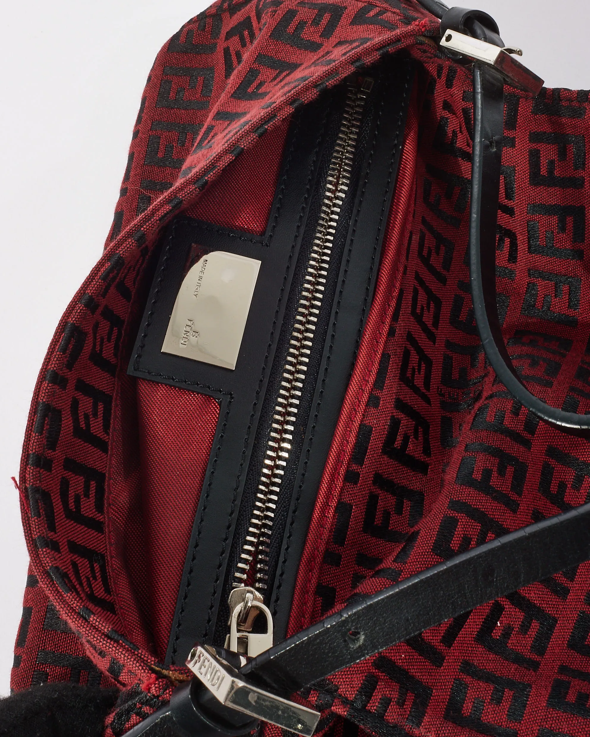 Fendi Vintage Red & Black Zucchino Mini Mama Baguette Bag