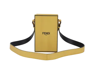FENDI YELLOW VITELLO LEATHER VERTICAL BOX CROSSBODY BAG GOLD HARDWARE WITH DUST COVER