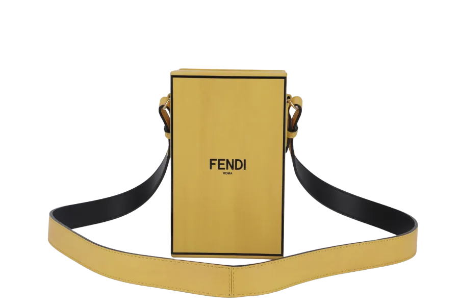 FENDI YELLOW VITELLO LEATHER VERTICAL BOX CROSSBODY BAG GOLD HARDWARE WITH DUST COVER